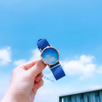日韩原宿深蓝blue海洋系列条纹手表复古圆表腕表百搭蓝天白云手表