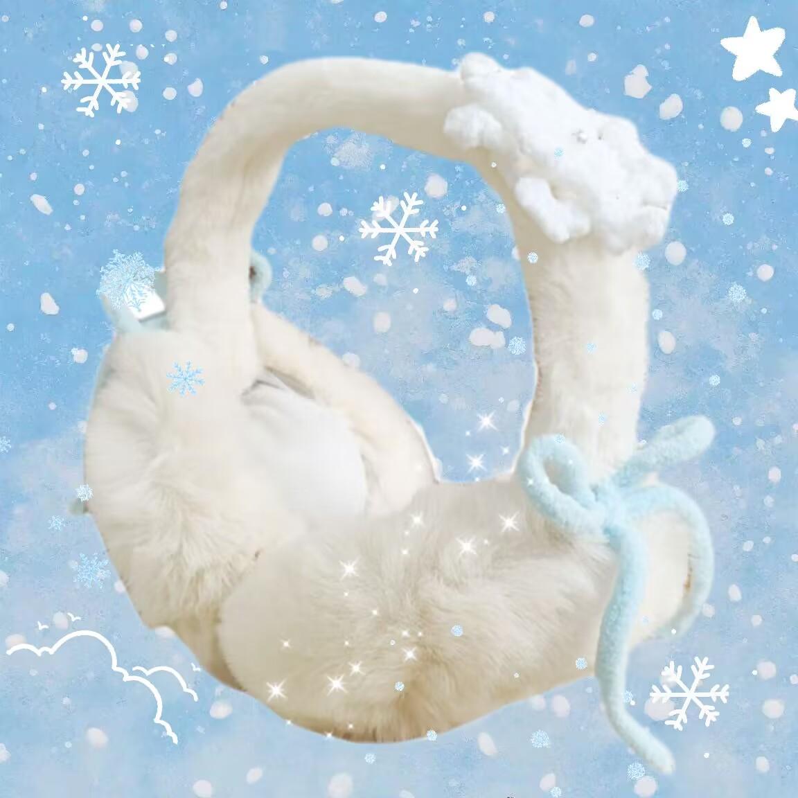 蓝色蝴蝶结雪花毛绒保暖耳罩