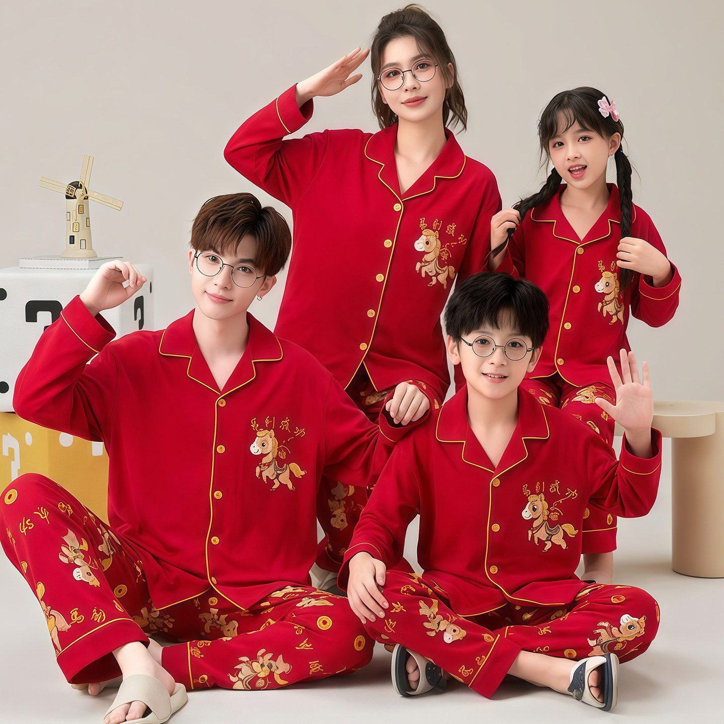 亲子睡衣秋冬季本命年一家三口装纯棉2026新年儿童马年红色家居服,童装/婴儿装/亲子装,亲子装/亲子时装,淘宝优惠券,粉丝福利购,淘宝优惠卷