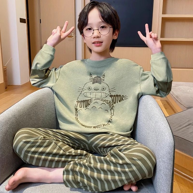 儿童睡衣男童春秋季纯棉薄款长袖男孩全棉大童卡通动漫家居服套装