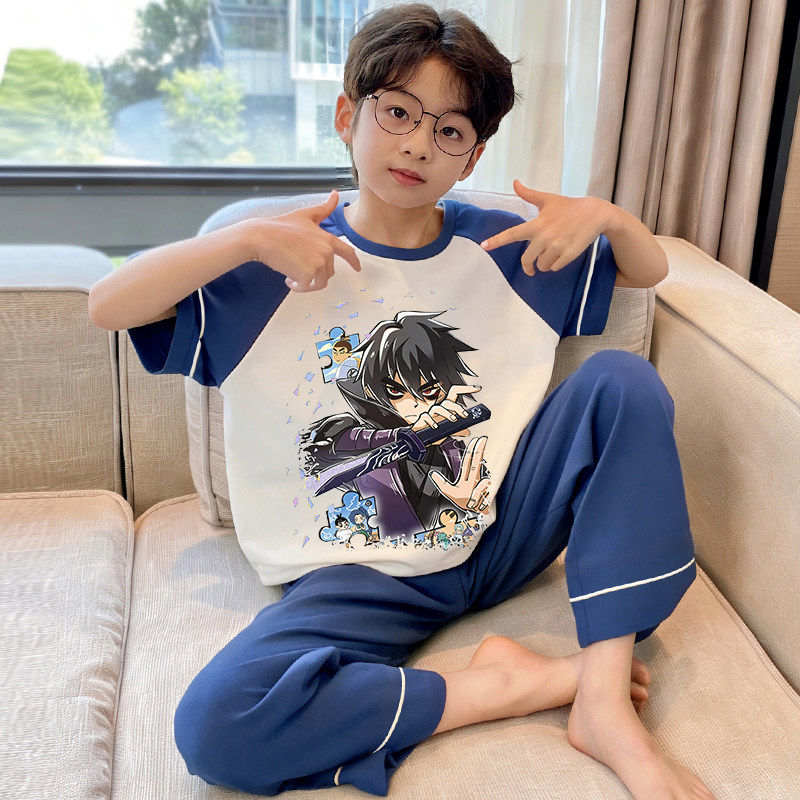 男童睡衣短袖长裤纯棉夏天小孩半袖儿童家居服套装全棉春夏季薄款
