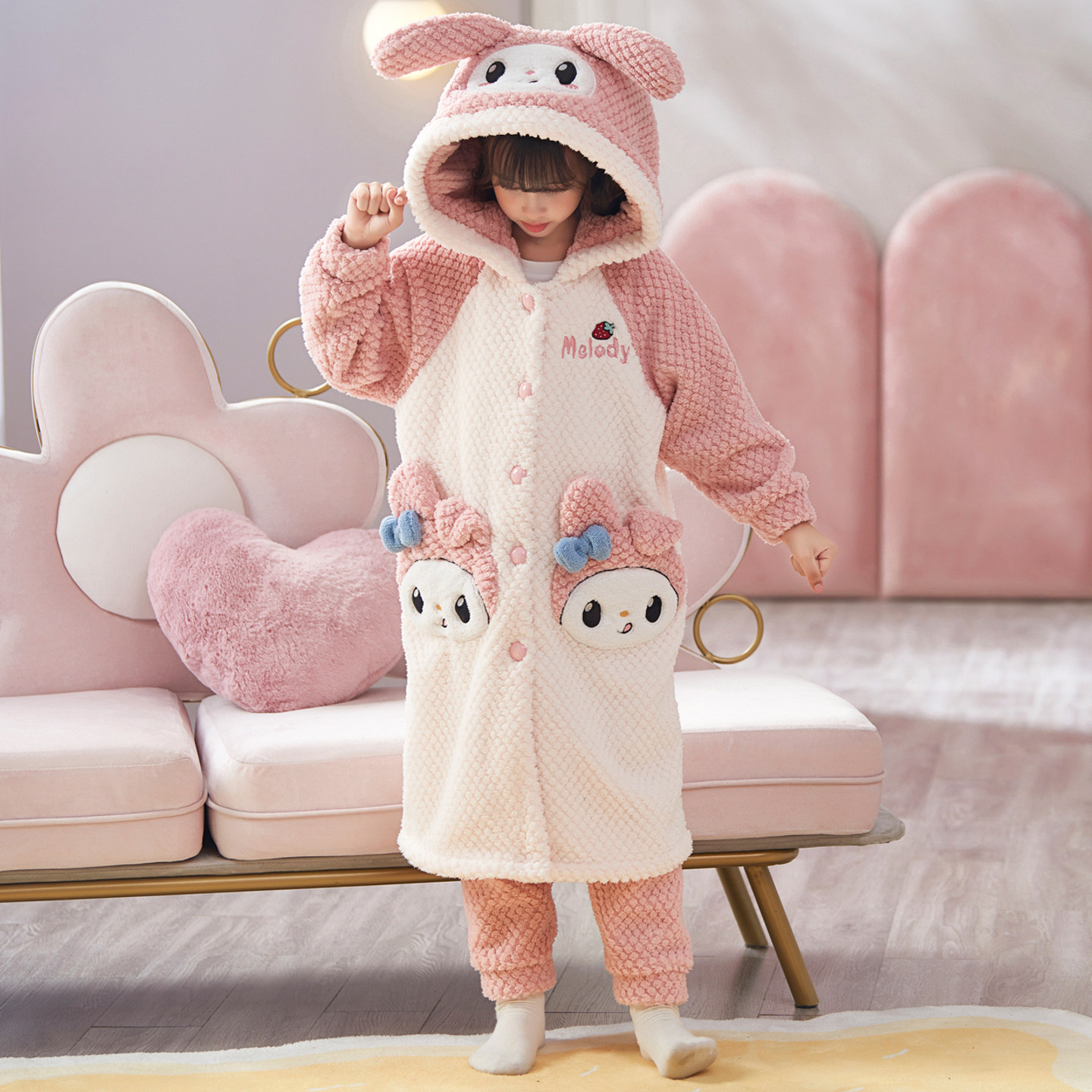 儿童睡衣珊瑚绒睡袍冬季加厚法兰绒秋美乐蒂小女孩2025新款家居服