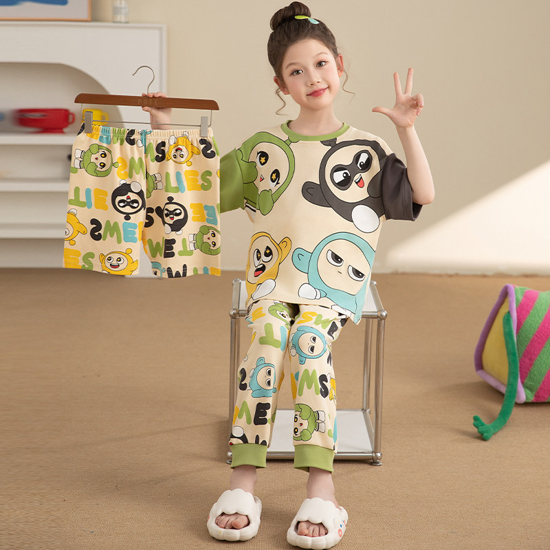 三件套女童睡衣2025新款夏季纯棉薄款短袖长裤儿童女孩春秋家居服,童装/婴儿装/亲子装,家居服套装,淘宝优惠券,粉丝福利购,淘宝优惠卷