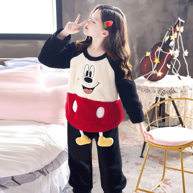 女童睡衣冬2025新款儿童珊瑚绒女孩大童秋冬加绒加厚法兰绒家居服