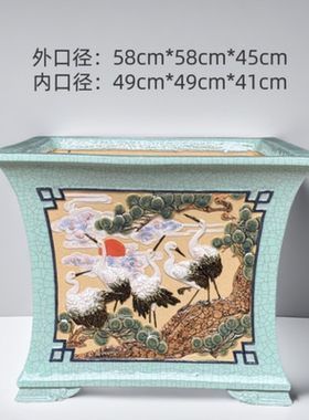 岭南石湾花盆手工贴四面贴花大口径高深四方盆盆景盆栽庭院阳台