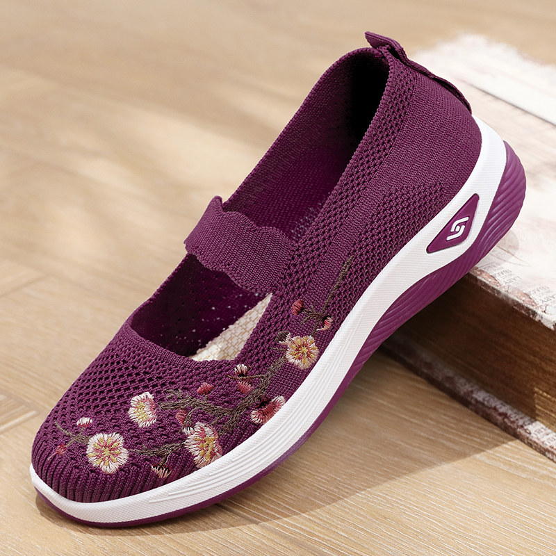 夏季新款老北京布鞋女飞织防滑老太太软底奶奶中老年人舒适妈妈鞋