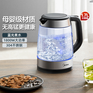 美的电热水壶烧水壶家用泡茶可视玻璃保温开水壶办公室新官方正品