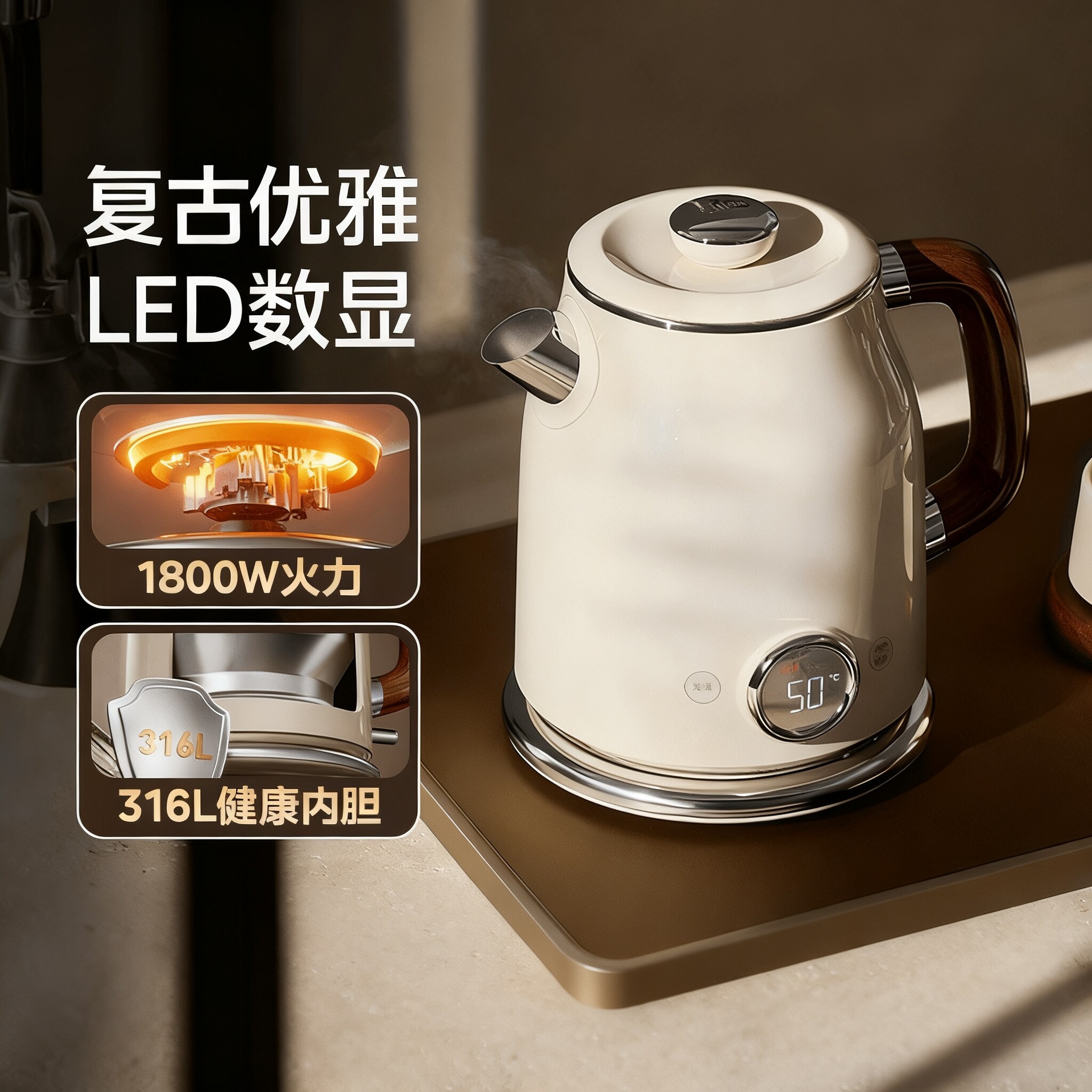 美的316L不锈钢保温电热水壶图片