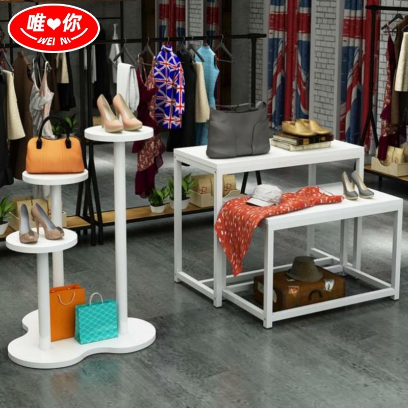 商场店面服装店展示柜组合创意饰品架落地式展柜鞋帽中间高低桌文