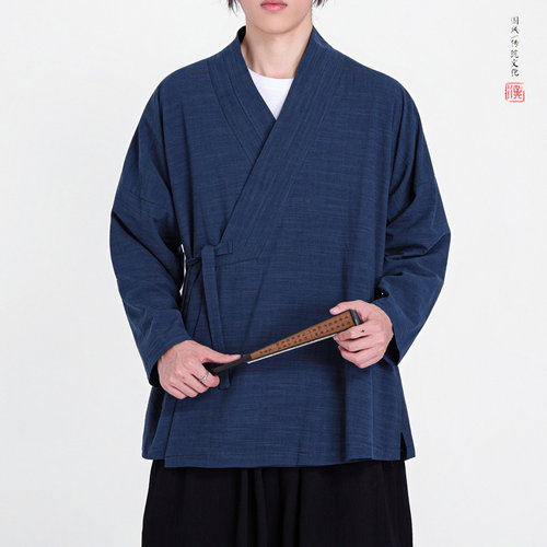 特价新款休闲棉麻右衿交领款中国式斜襟上衣禅意汉服道袍外套男装
