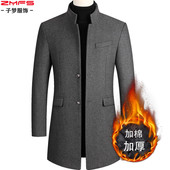 高档品质2024秋冬季 外套 爸爸加棉加厚男装 中年男士 毛呢大衣中长款