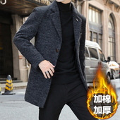 短款 风衣男士 加绒加厚毛呢大衣修身 潮牌秋冬潮流时尚 显瘦西装 外套