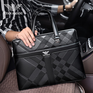 轻奢品牌男士手提包牛皮男商务公文包男士单肩斜挎包横款男包