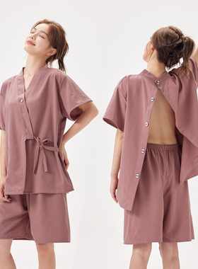 艾灸服前后开衫背开扣理疗刮痧中医针灸拔罐推拿美容采耳客人专用