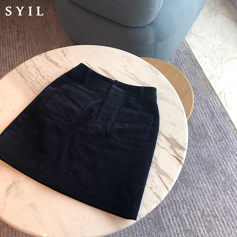 seeyouiceland_极细100%棉灯芯绒 / 复合高腰口袋A字藏蓝色小短裙在类目 女装/女士精品, 半身裙中 - 来自Buy2taobao.com提供专业的淘宝代购服务
