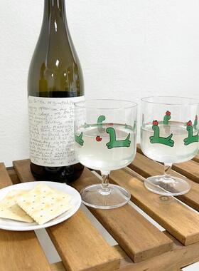 韩国正品代购JOGUMAN玻璃杯组合绿恐龙高脚杯饮料杯套装