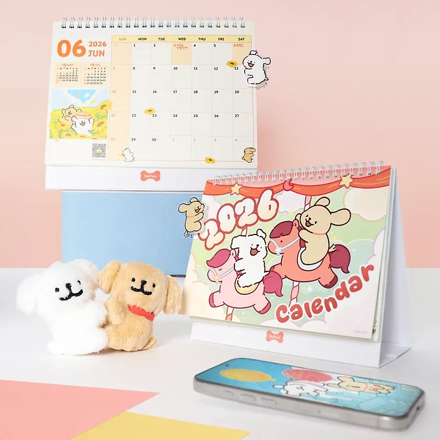 部分现货 韩国正品代购线条小狗新款2026年台历倒计时日历送夹子