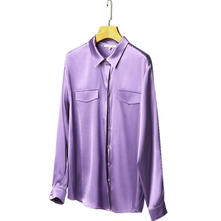 真丝衬衫女绿色衬衣缎面桑蚕丝素绉缎衬衫设计感小众真丝上衣新款