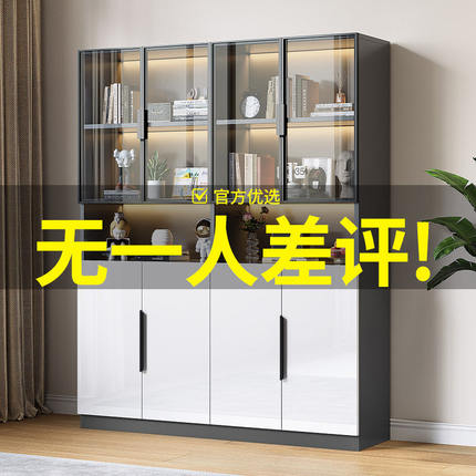 书柜储物柜一体带玻璃门手办展示柜轻奢靠墙陈列置物柜子落地书架