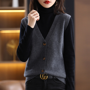 针织毛衣马甲开衫女款2025秋季新款外穿毛线背心秋冬坎肩打底马夹