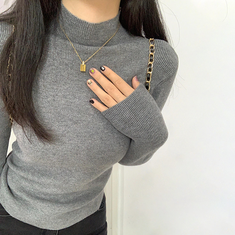 半高领修身毛衣打底衫女2025秋季新款内搭上衣秋冬灰色中领针织衫