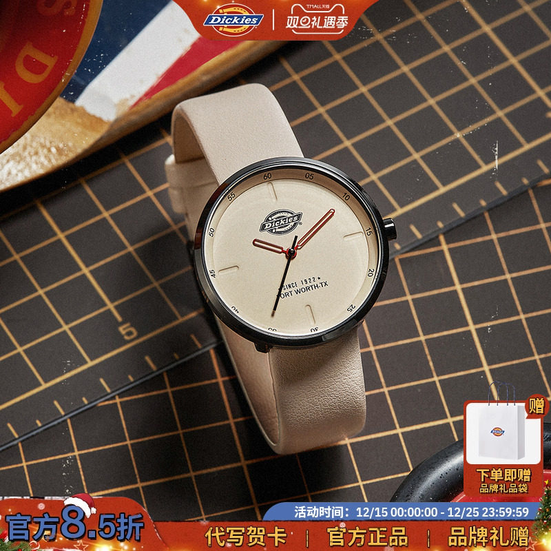 Dickies手表女款学生小众女生设计复古简约石英手表皮带防水C