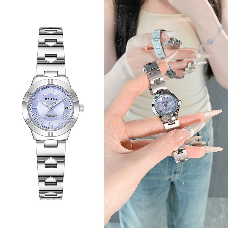 Dickies手表女款轻奢小众女士简约学生石英表碎冰紫圣诞生日礼