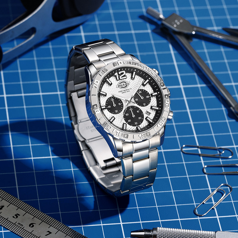 Dickies手表男款男士石英腕表时尚潮流三眼多功能机械风男生钢