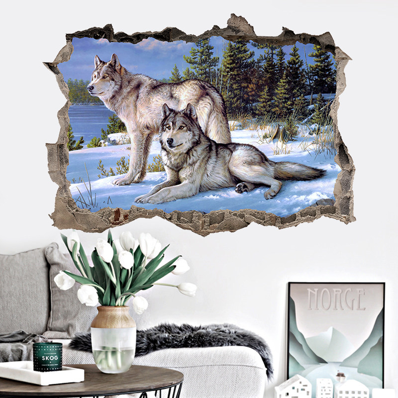 仿真动物3d立体狼群墙贴学校儿童房装饰墙纸创意卧室幼儿园贴纸