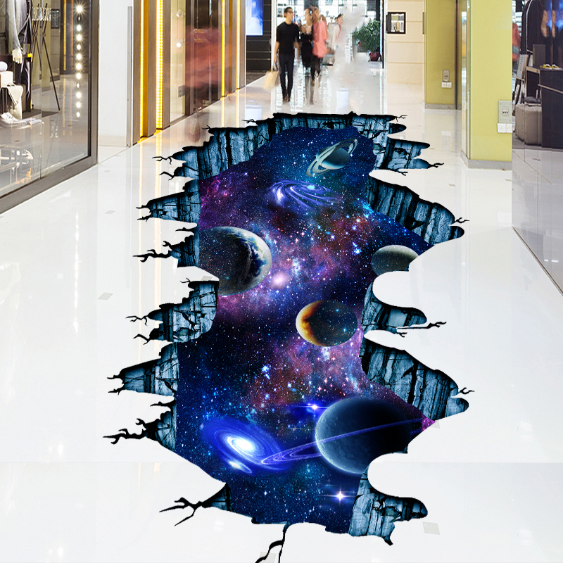 3d立体仿真地面贴纸星空宇宙星球地贴自粘防水耐磨装饰卧室地板画