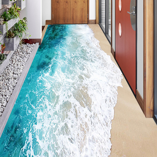 3D地板贴画海浪沙滩地贴游泳馆地面贴纸卫生间厨房门口装饰墙贴