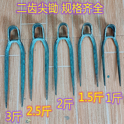 家用全钢长把二齿锄头两用挖土开荒种菜开垦种地农具两齿农用耙子