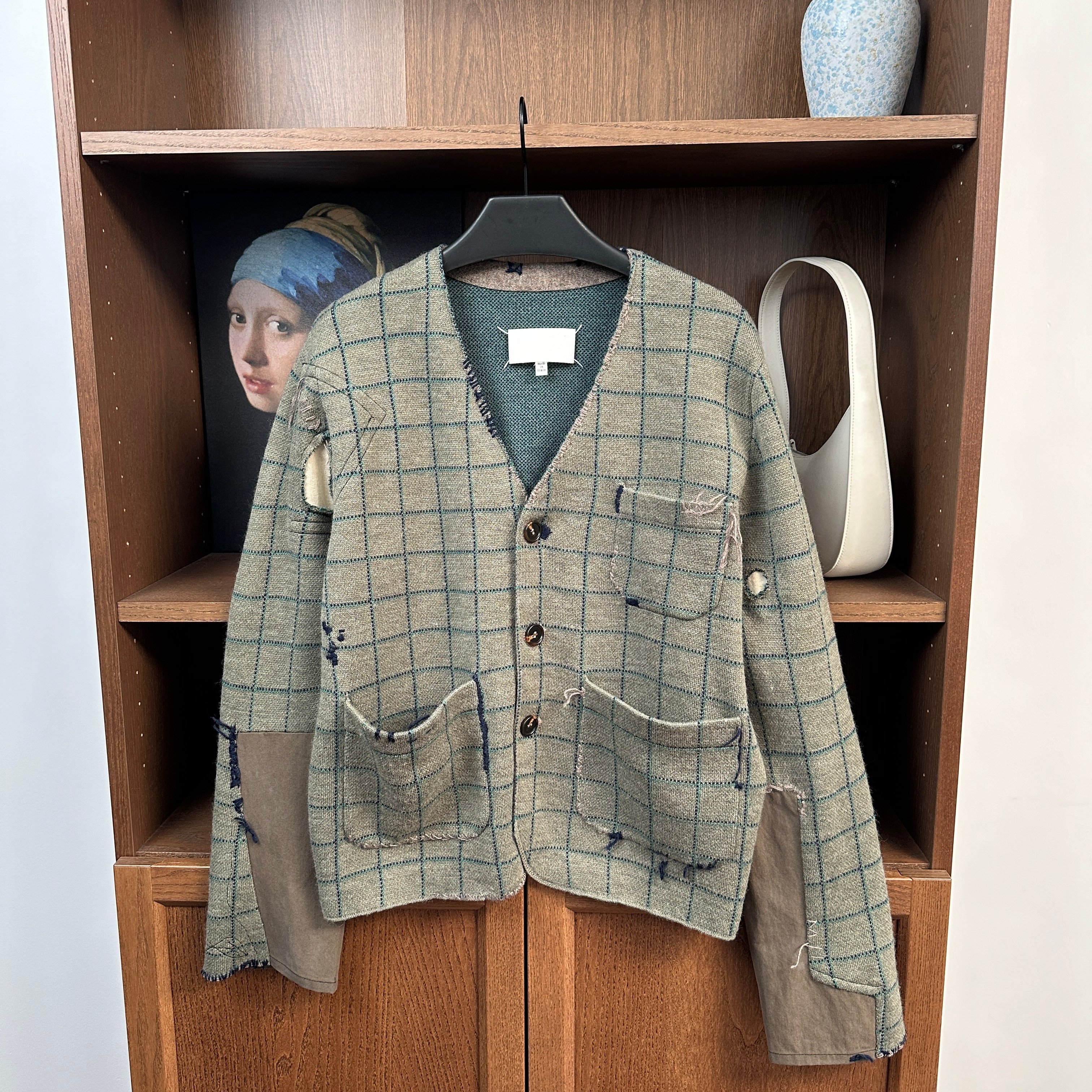 纹补丁设计时尚单排扣针织开衫