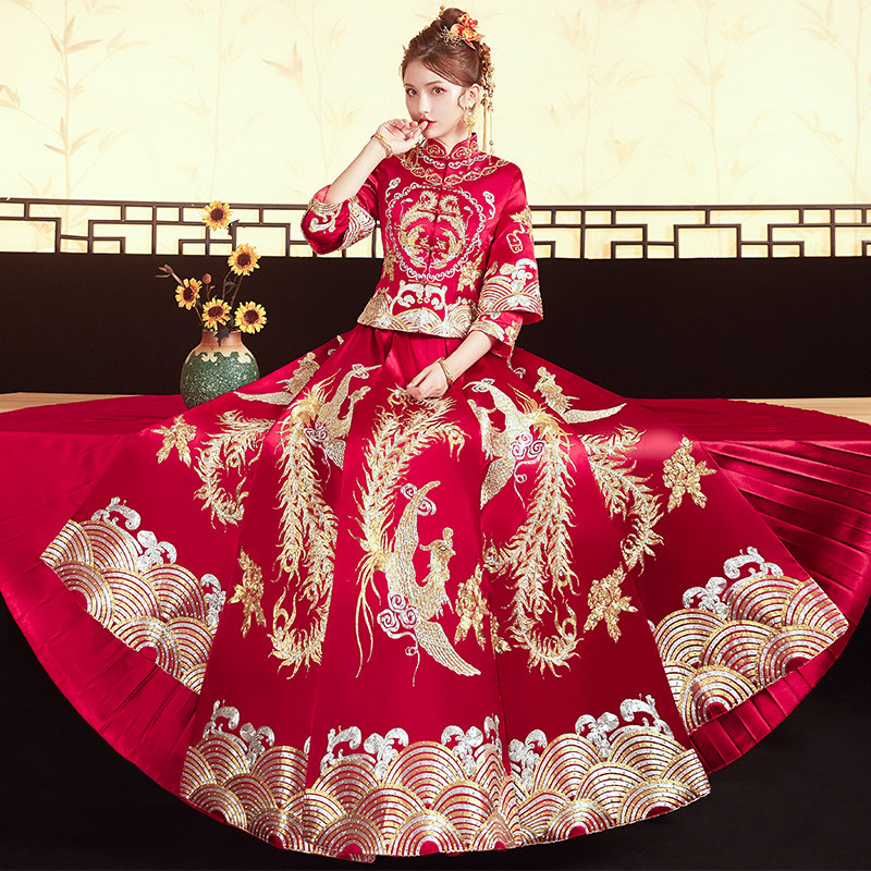 秀禾服新娘2021新款中式婚纱礼服结婚古装龙凤褂敬酒服凤冠霞帔