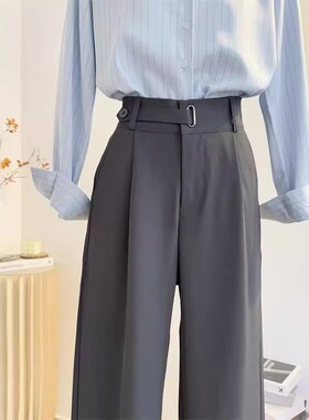 灰色西装裤女2026年春季高腰直筒宽松垂感窄版阔腿裤显瘦休闲西裤