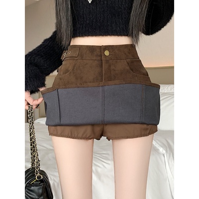 防走光高腰A字短裙鹿皮绒半身裙