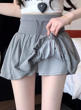 美式高腰运动花苞裙半身裙女春季防走光灰色网球卫裙蓬蓬超短裙裤