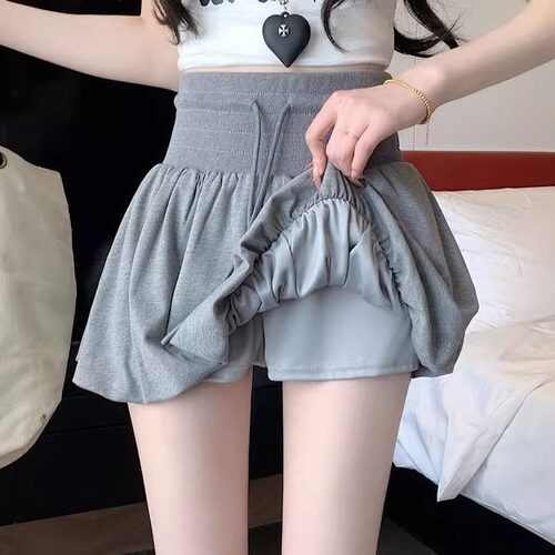 美式高腰运动花苞裙半身裙女