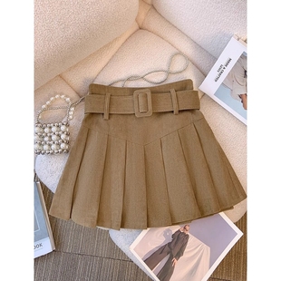 卡其色灯芯绒百褶半身裙女大码胖mm2025秋冬新款百搭高腰显瘦短裙