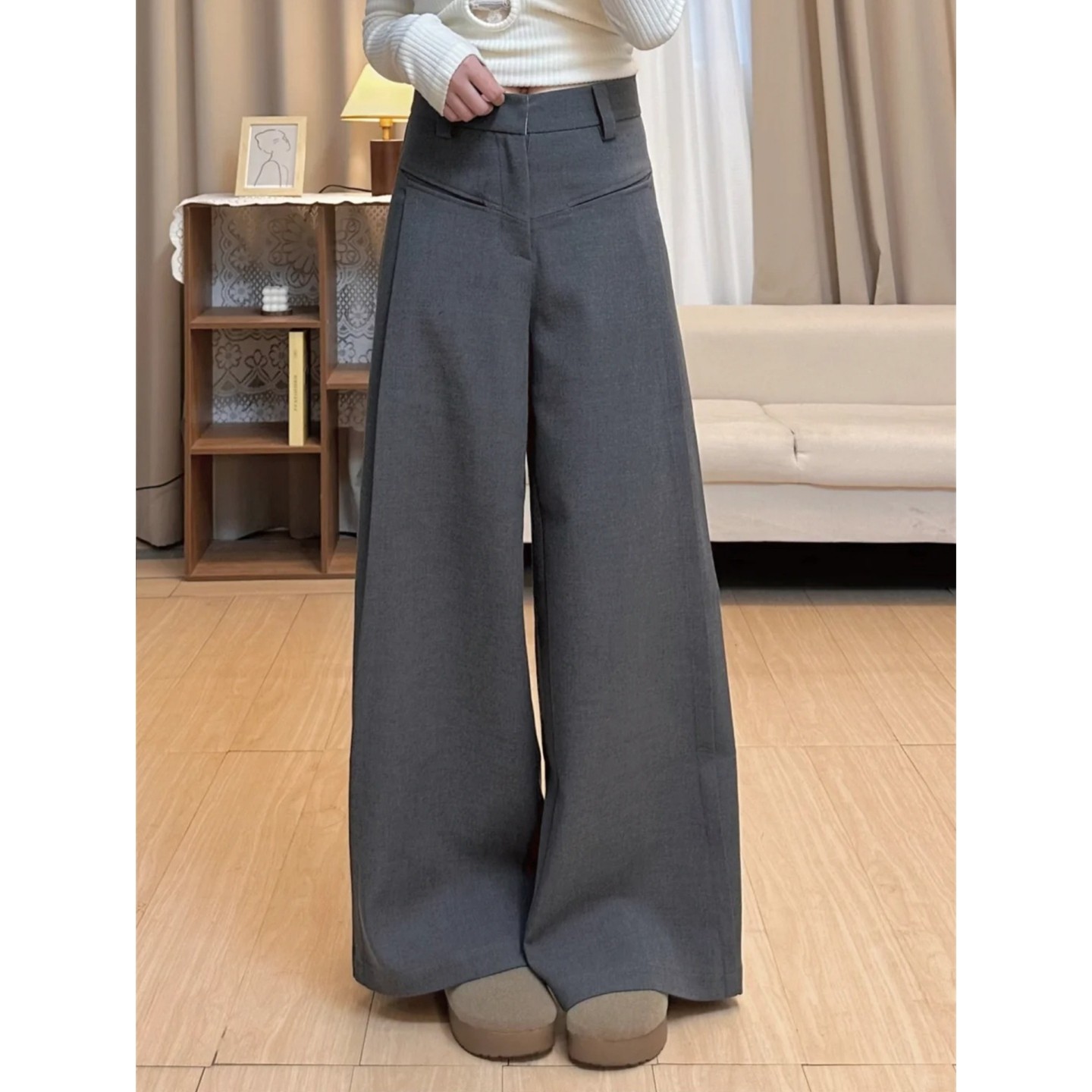 大码胖mm灰色窄版西装裤女春秋2025新款高级感垂感直筒拖地阔腿裤,女装/女士精品,休闲裤,淘宝优惠券,粉丝福利购,淘宝优惠卷