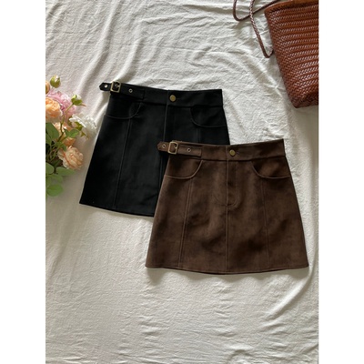 韩系仿鹿皮绒半身裙女冬高腰显瘦