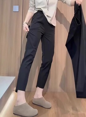 欧货黑色西装裤女大码春季新款垂感直筒九分小个子哈伦烟管休闲裤