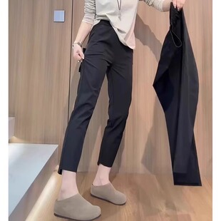 欧货黑色西装裤女大码春季新款垂感直筒九分小个子哈伦烟管休闲裤