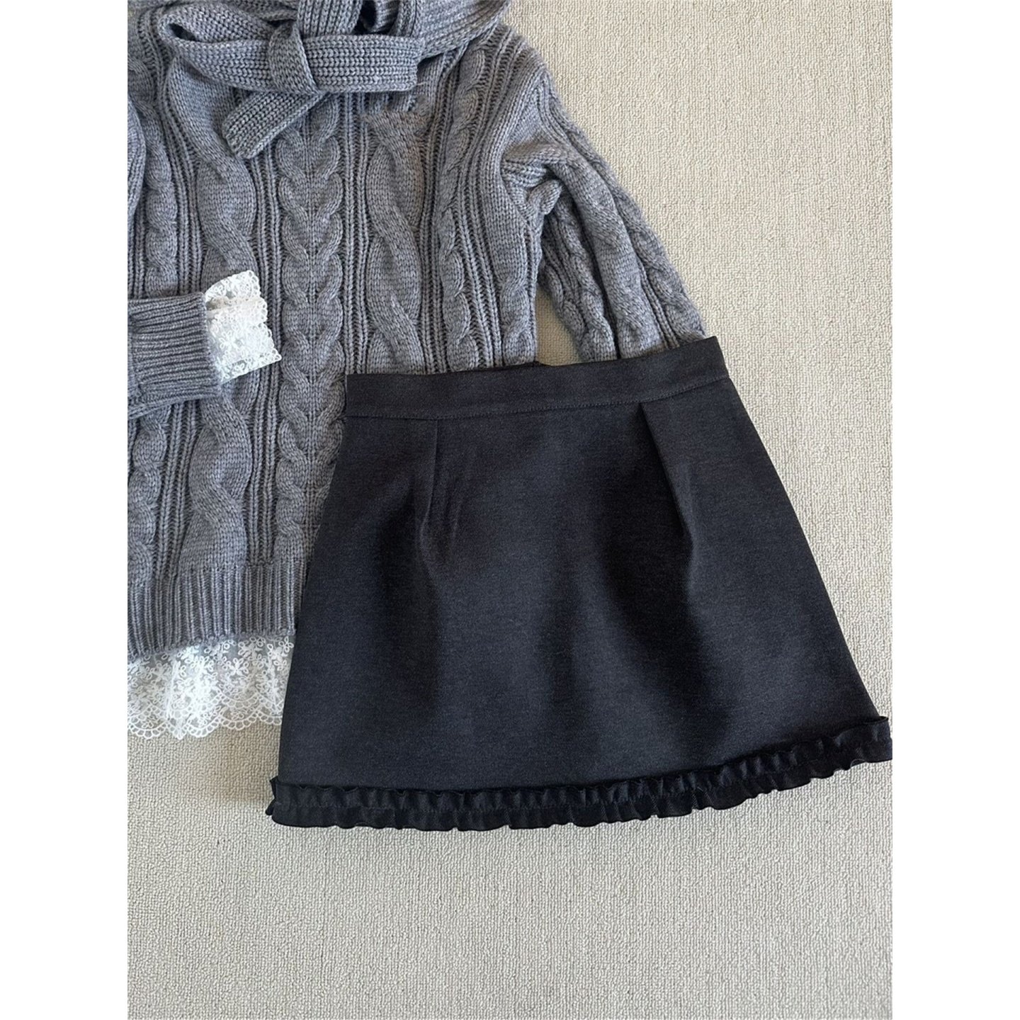 木耳花边拼接高腰毛呢半身裙女微胖mm设计感高腰a字包臀呢子短裙