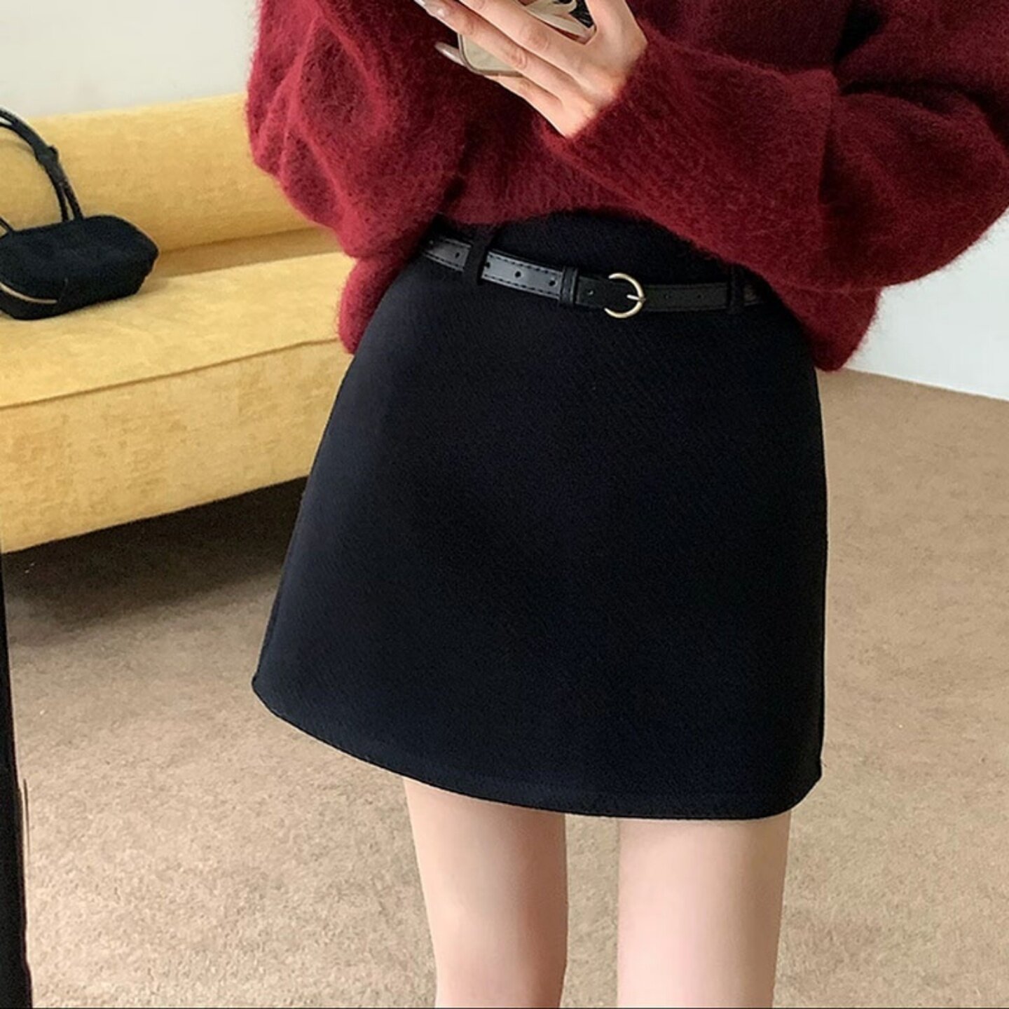 大码胖MM黑色毛呢半身裙女秋冬高腰显瘦包臀半裙遮胯a字呢子短裙