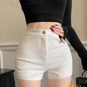 秋季 外穿休闲裤 加绒弹力白色短裤 女辣妹港风高腰显瘦紧身包臀热裤