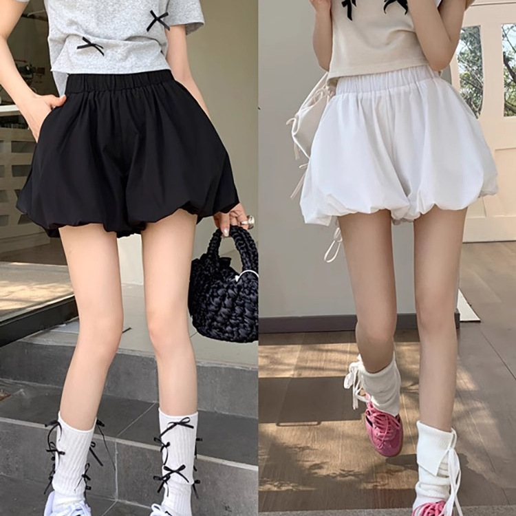 黑色蓬蓬花苞短裤女裙裤夏季