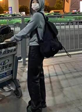 辣妹高腰显瘦直筒PU皮裤子