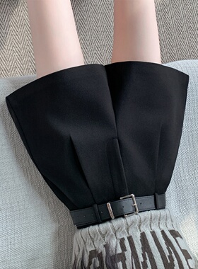 大码黑色毛呢西装短裤女春季新款小个子高腰a字阔腿裤外穿配靴子