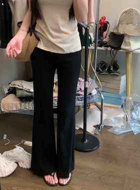 大码黑色弹力微喇西装裤女春季新款小个子高腰窄版修身垂感喇叭裤